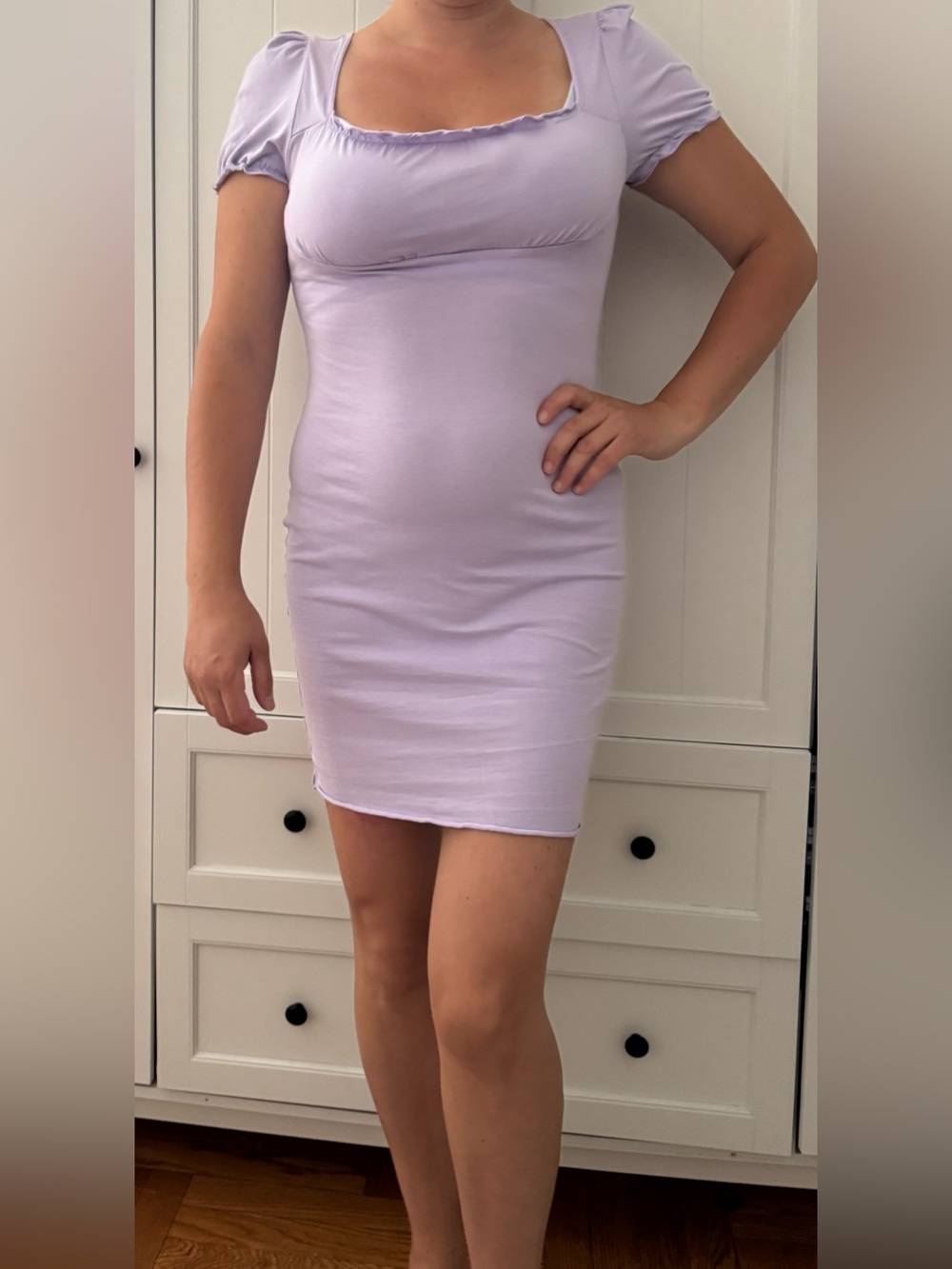 Lilac Short Sleeve Square Neck Mini Dress